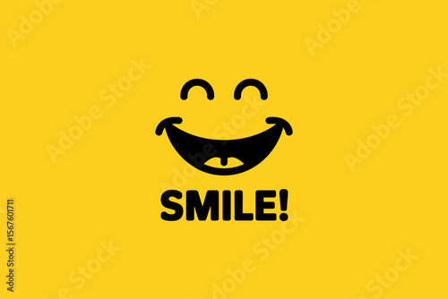 Smile Expression: A cheerful emoticon on a radiant yellow background, conveying joy, happiness, and a positive attitude. Embodying simplicity and optimism.