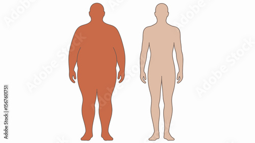 Body transformation journey illustration: Illustrating the journey of body transformation, this image shows the stark contrast between an obese and a fit body shape.