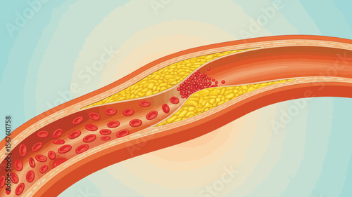Blocked Artery: An illustration of a blood vessel constricted by plaque buildup, causing reduced blood flow and potential health risks.