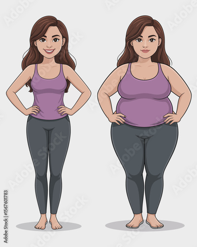 Body Transformation Journey: A visual representation of the stages in a person's weight loss journey, from healthy to weight gain. highlighting the importance of well-being