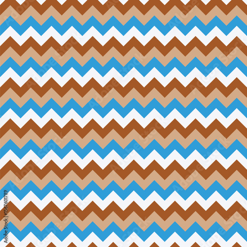 Brown, beige, white and blue zigzag pattern