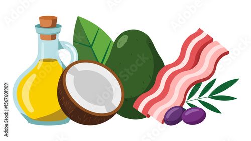 Keto Ingredients: A visual representation of essential keto-friendly foods, carefully arranged to showcase the key components of a ketogenic diet.