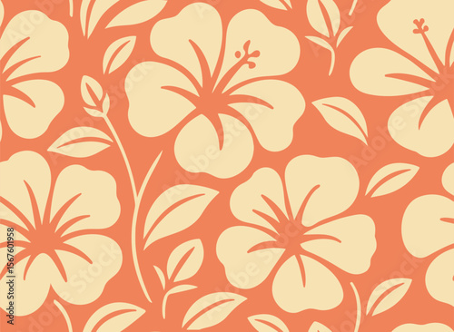 Beige hibiscus floral seamless pattern, suitable for fashion design, decoration, fabric, wallpaper and printing on rose beige background