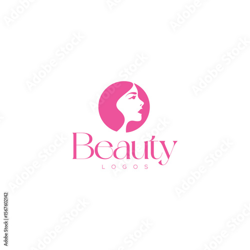 Simple pink beauty logo with a woman’s face in profile