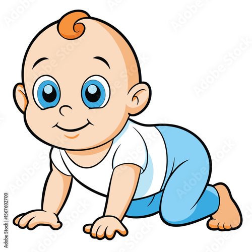 Cute Baby Crawling on Floor Smiling Happily	