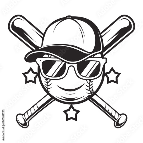 Cool Baseball Star with Crossed Bats	