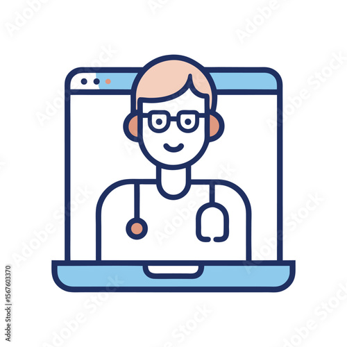 Virtual Doctor Icon, Minimalist Vector Symbol of Online Healthcare and Remote Consultation