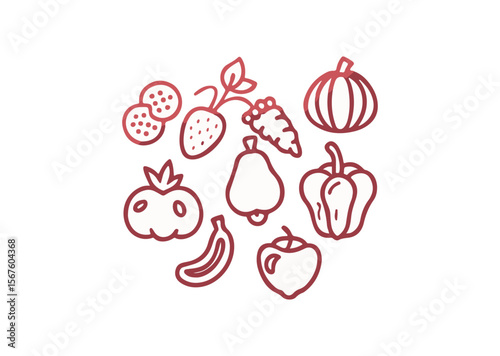 Set of Fruits and Vegetables Vector, Fruits and Vegetables Icons