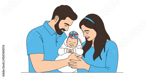 Happy Family Holding Their Newborn Baby Together