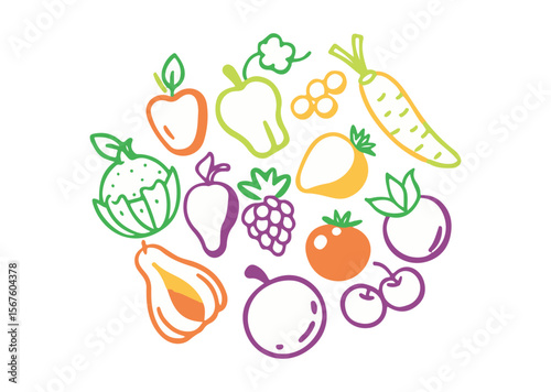 Set of Fruits and Vegetables Vector, Fruits and Vegetables Icons