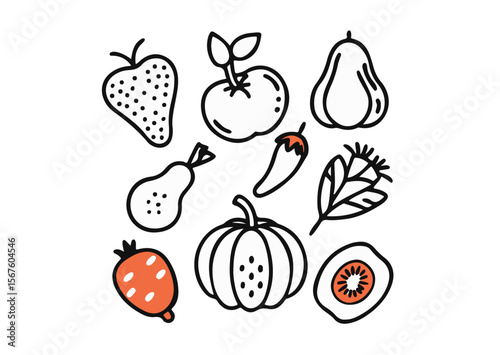Set of Fruits and Vegetables Vector, Fruits and Vegetables Icons