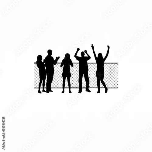 Silhouette of people clapping and cheering on white background