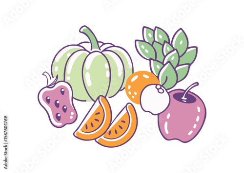 Set of Fruits and Vegetables Vector, Fruits and Vegetables Icons