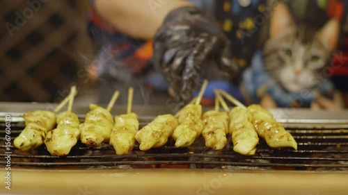 Street Vendor Grilling Chicken Skewers � Thai Night Market Food in 4K