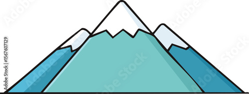 A stylized illustration of a snow-capped mountain range, depicted in a simplified, cartoonish style.