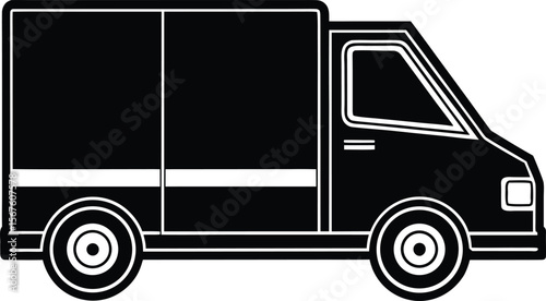 Vector art of a black delivery truck is isolated on white background