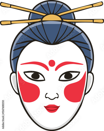 Stylized portrait of a woman with traditional Japanese makeup and hairstyle.
