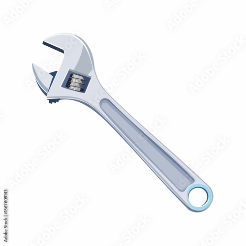 Wrench and nut with adjustable tool isolated on white background for repair or construction use