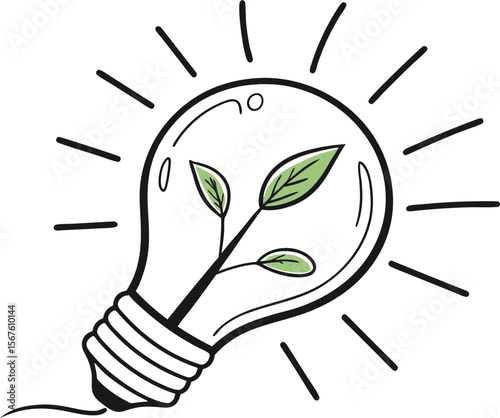 Vector art of a lightbulb with plant inside is isolated on white background