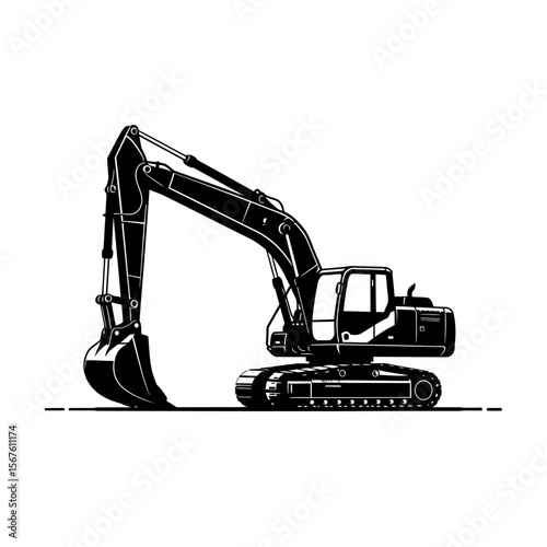 Silhouette of a powerful excavator, showcasing its mechanical arms and tracks.