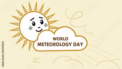 Adorable cartoon sun crying on World Meteorology Day; whimsical, pastel color palette;  illustrative style evokes childlike innocence and environmental concern.