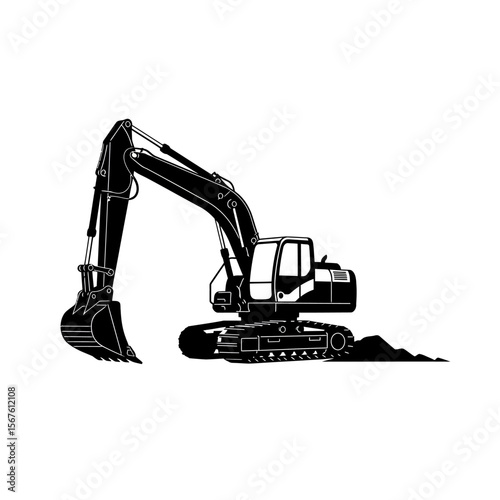 Silhouette of a heavy-duty excavator, showcasing its powerful arm and tracks.