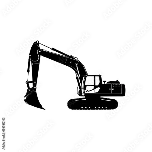 Silhouette of a large excavator machine, ready for construction work, isolated.