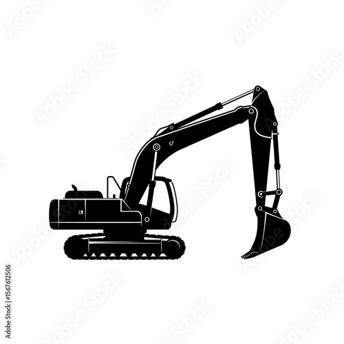 A black silhouette of a powerful excavator, ready for digging and earthmoving operations.