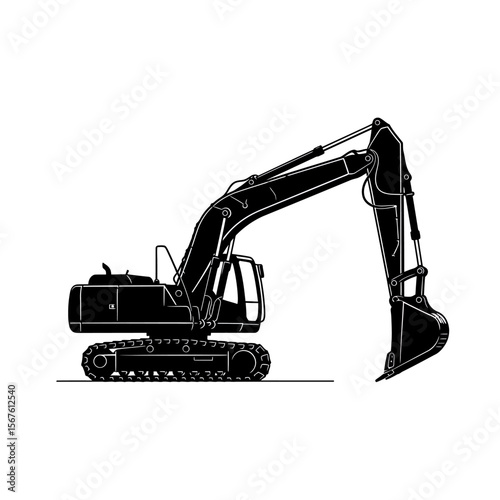 Silhouette of a large excavator machine, ready for construction work.