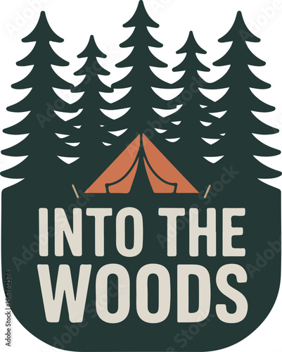 Into the Woods Logo featuring a Tent and Trees transparent png isolated vector