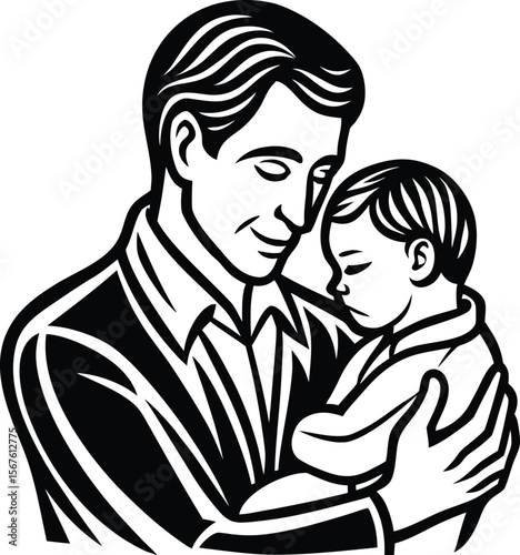 Vector art of a father holds his sleeping son isolated on white background