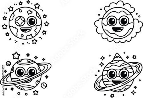 Cute Planets Space Cartoon Characters
