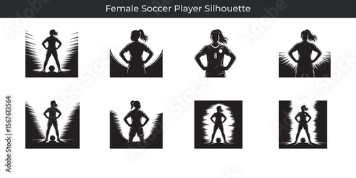 Diverse female soccer player silhouettes representing determination strength and sporting excellence