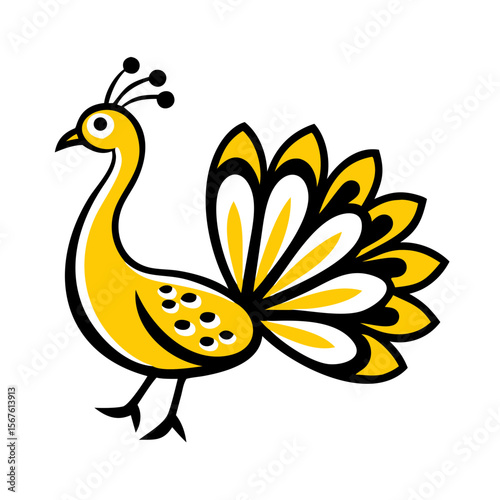 bright yellow duck, stylized feather pattern, simple geometric shapes, modern minimalist art style, vibrant colors, digital illustration
