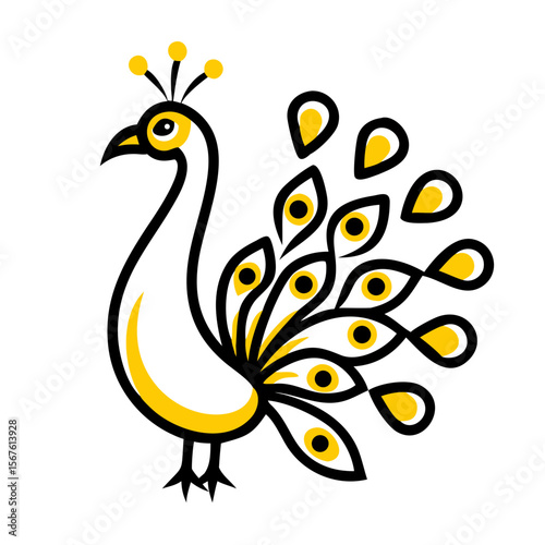 bright yellow duck, stylized feather pattern, simple geometric shapes, modern minimalist art style, vibrant colors, digital illustration
