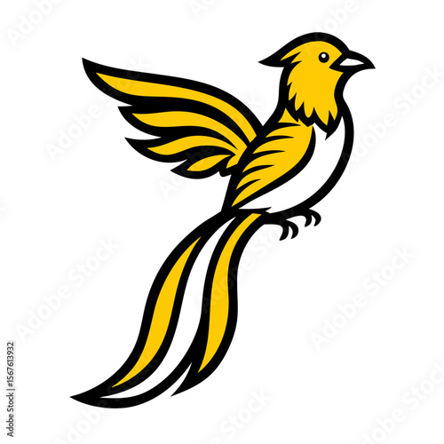 bright yellow duck, stylized feather pattern, simple geometric shapes, modern minimalist art style, vibrant colors, digital illustration
