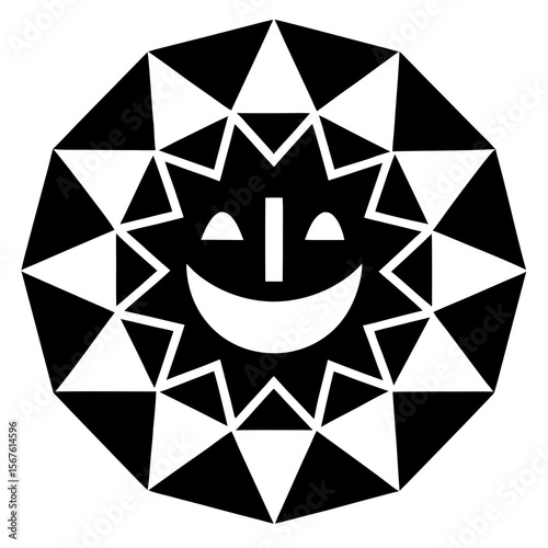 smiley face made of various colorful geometric shapes