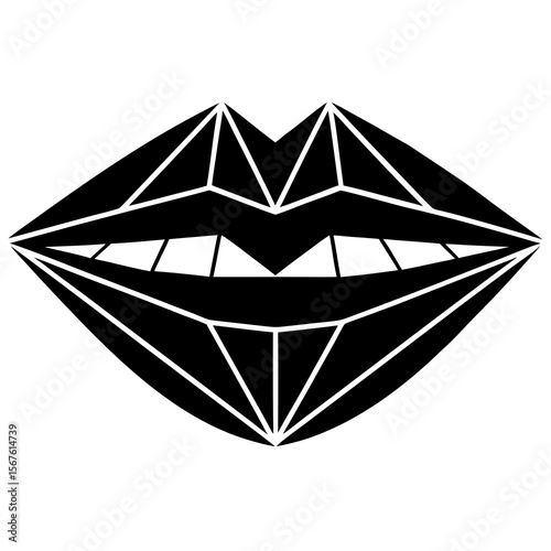 black and white design of lips with geometric patterns