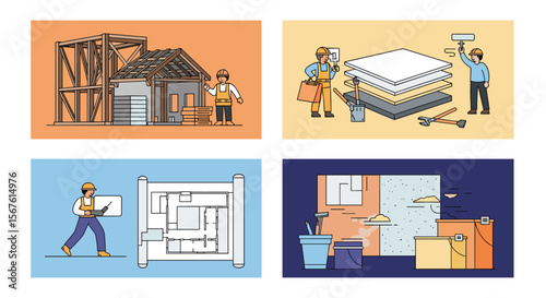 Construction Workers Building Homes and Structures Together