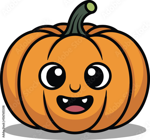 Happy cartoon pumpkin character flat icon, autumn harvest, cute, friendly style