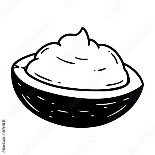Creamy dip in bowl line art illustration. Vector hand-drawn doodle illustration