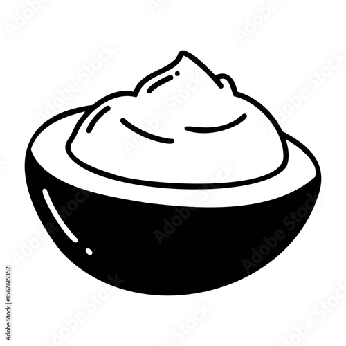Simple bowl of whipped cream icon. Vector hand-drawn doodle illustration