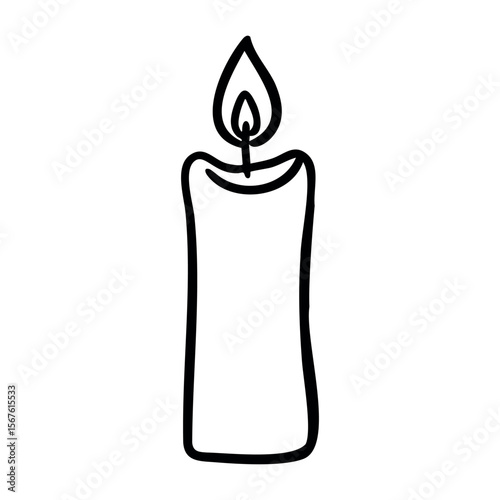 Simple hand-drawn candle with flickering flame. Vector hand-drawn doodle illustration