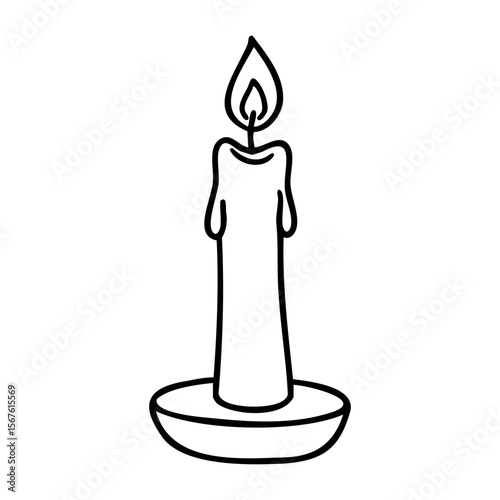 Outline drawing of a lit candle with flickering flame. Vector hand-drawn doodle illustration