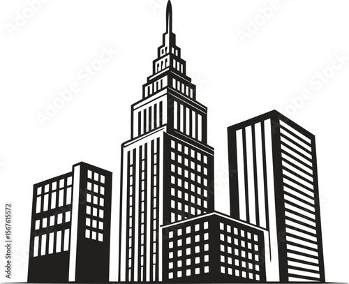 Vector art of skyscrapers and office buildings isolated on white background