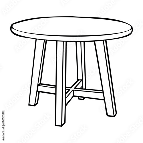 Simple round wooden stool with classic four-legged design. Vector hand-drawn doodle illustration