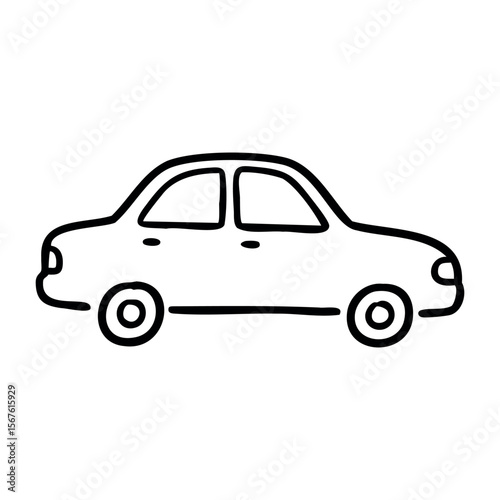 Simple line drawing of a classic sedan car. Vector hand-drawn doodle illustration