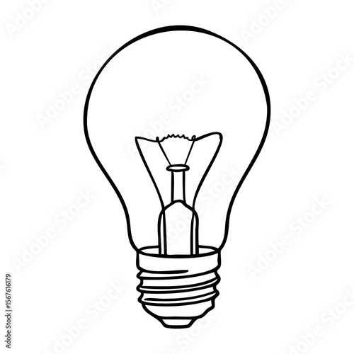 Simple line drawing of a classic light bulb with filament detail. Vector hand-drawn doodle illustration