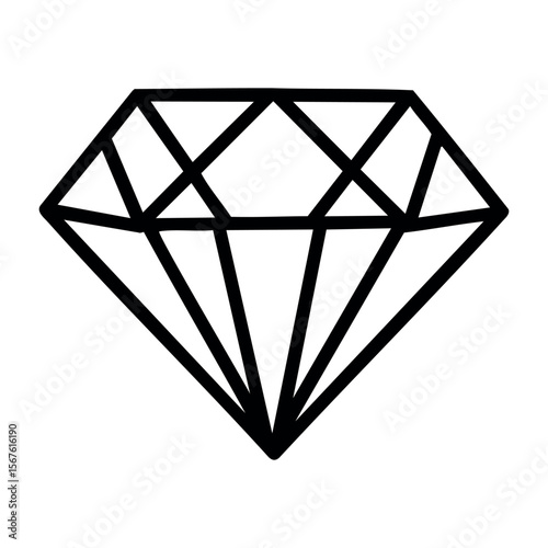 Geometric diamond outline symbol with faceted details. Vector hand-drawn doodle illustration