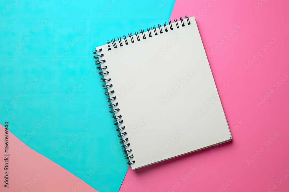 Premium Quality Picture of Elevated View of Spiral Notepad on Colorful Background Premium Quality Picture of Elevated View of Spiral Notepad on Colorful Background